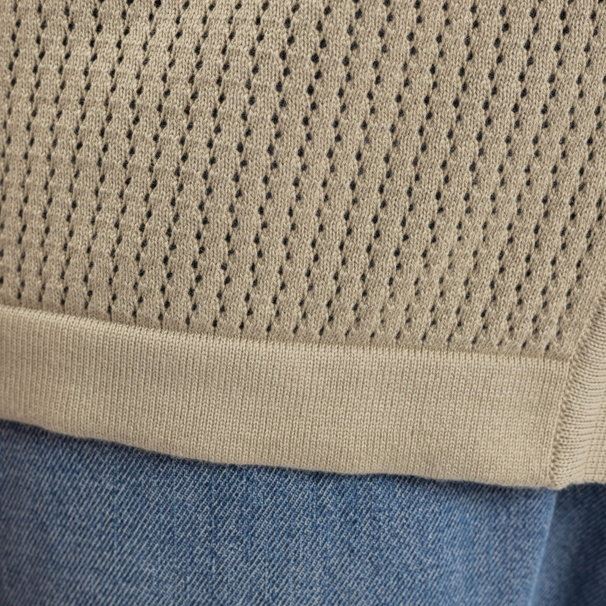 Beige Mesh Button-Front Knitted Shirt