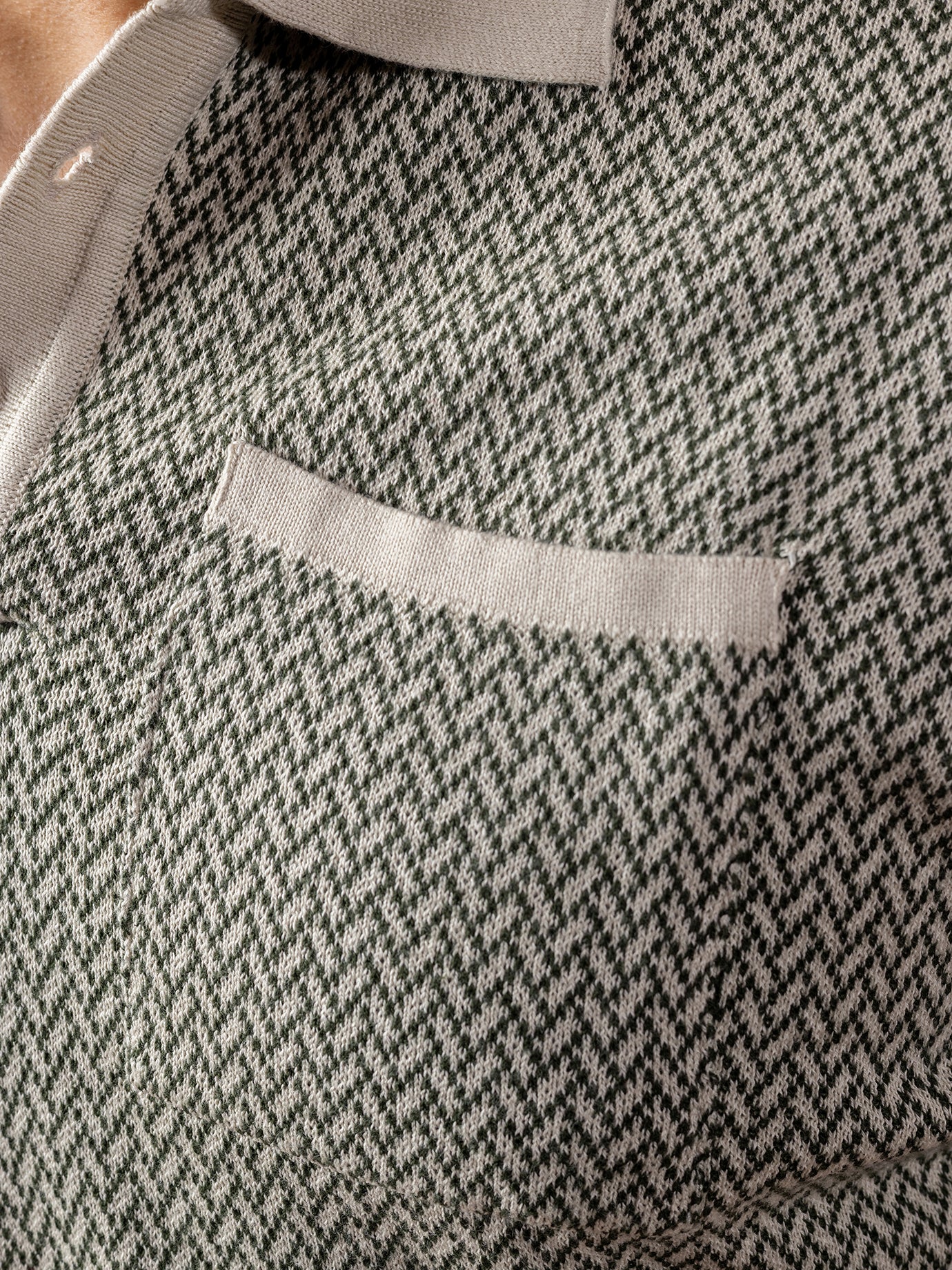 Beige & Olive Jacquard Knit Polo for Men | Premium Cotton Slim Fit