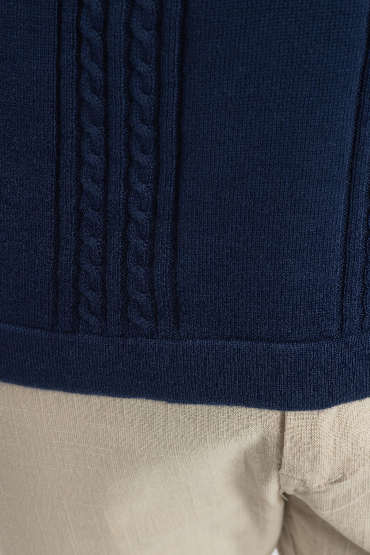 Cobalt Blue Cable Knit Polo T-shirt for Men | 100% Knit Cotton