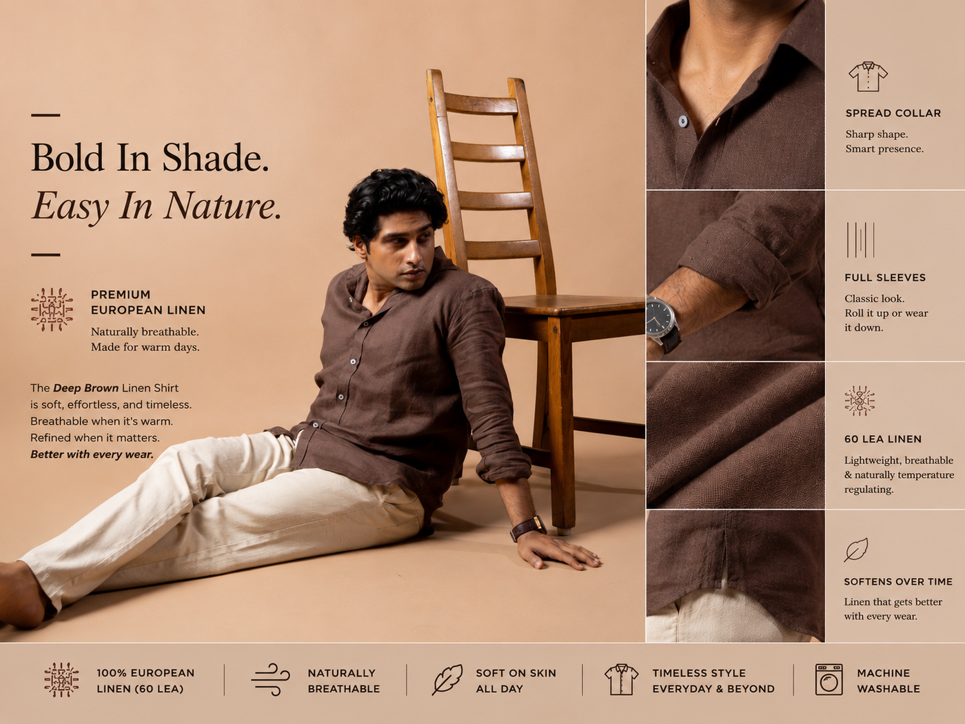 Deep Brown 60 LEA Pure European Linen | Lightweight Summer Shirt