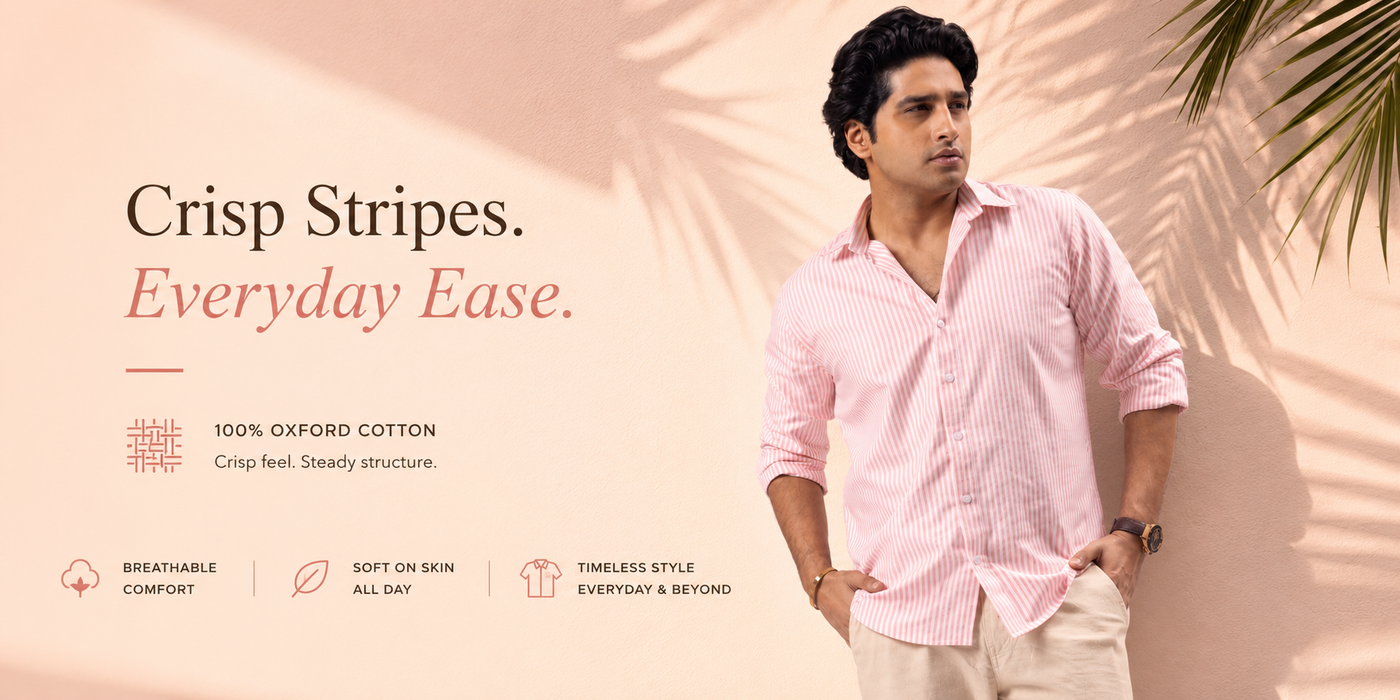 Melange Pink Striped 100% Oxford Cotton Shirt