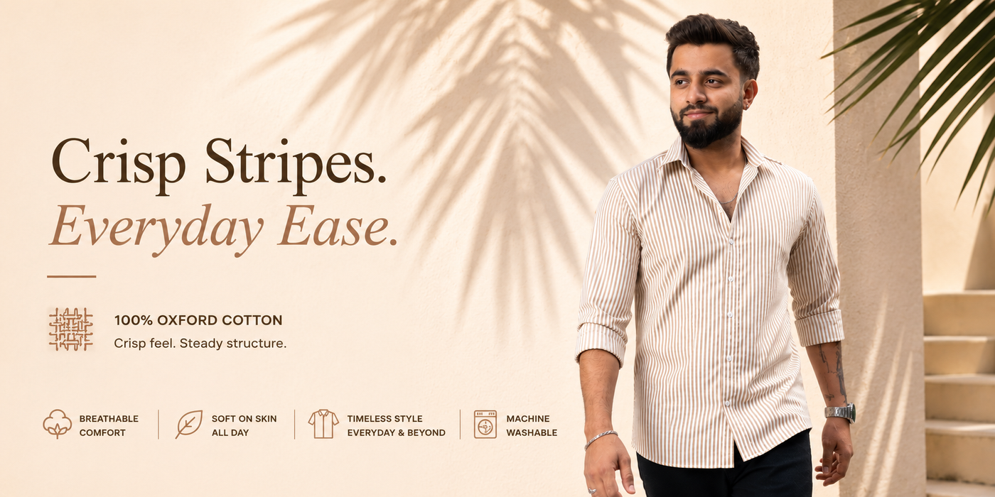 Mocha Striped 100% Oxford Cotton Shirt