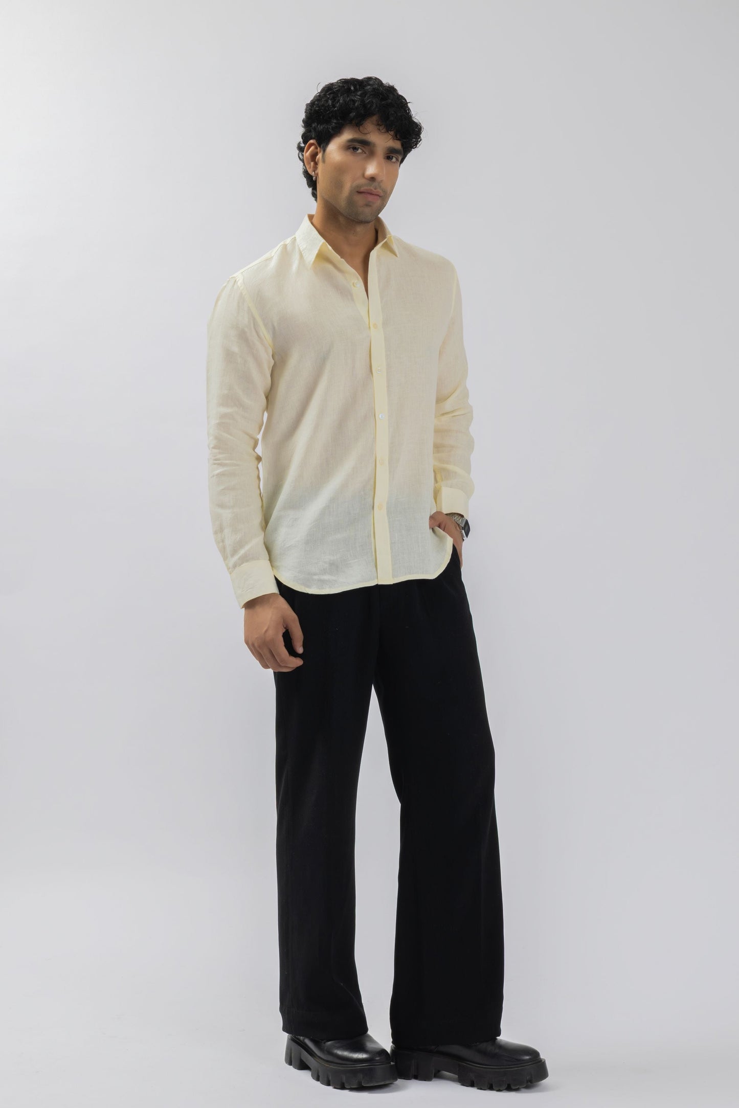Pale Butter Yellow Pure Linen Shirt | 60 Lea European Linen