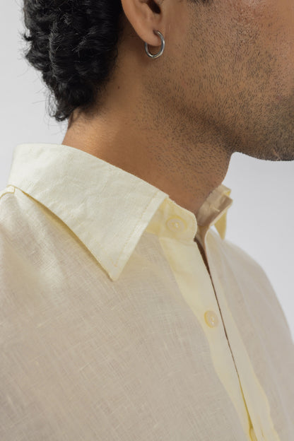Pale Butter Yellow Pure Linen Shirt | 60 Lea European Linen