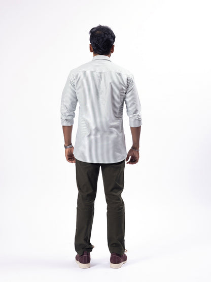 Olive Green Striped 100% Oxford Cotton Shirt