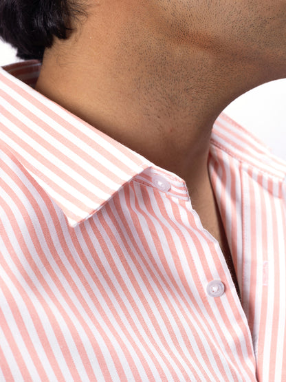 Melange Pink Striped 100% Oxford Cotton Shirt