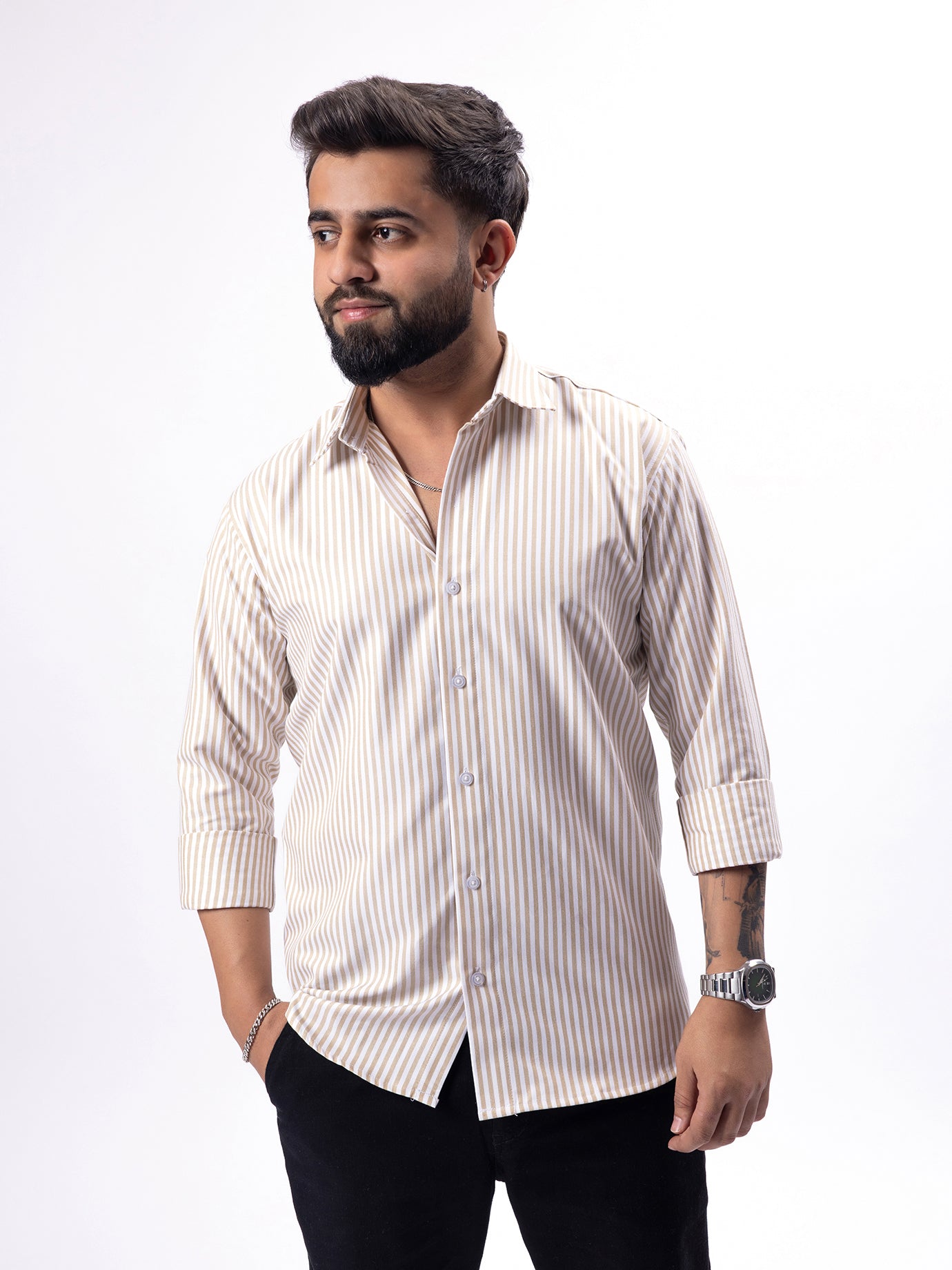 Mocha Striped 100% Oxford Cotton Shirt