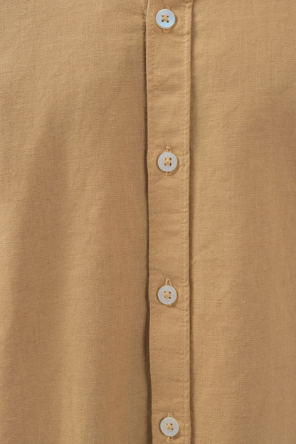 Camel Tan Half-Sleeve Linen Blend Shirt