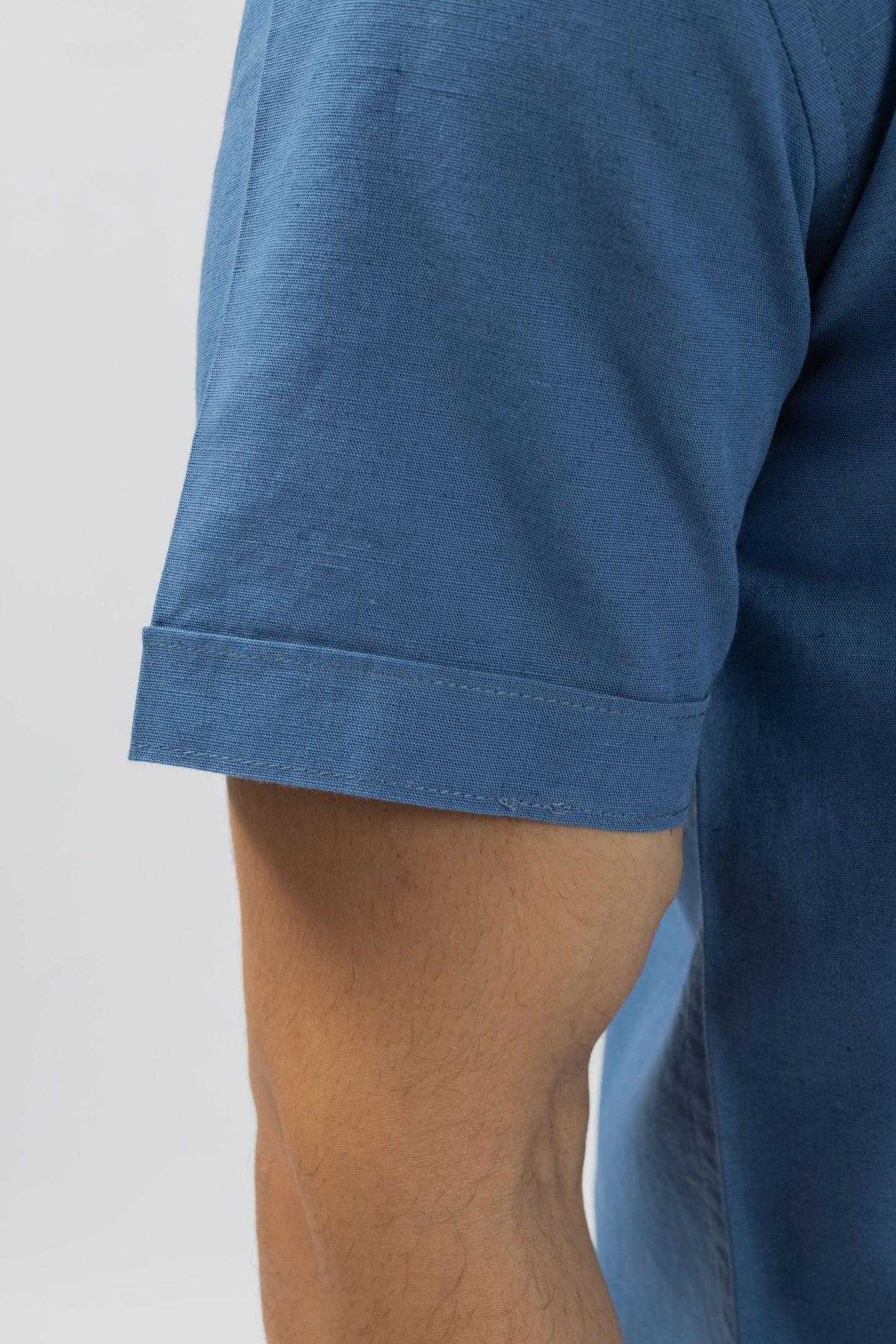 Steel Blue Half Sleeve Linen Shirt for Men | Pure Linen Blend