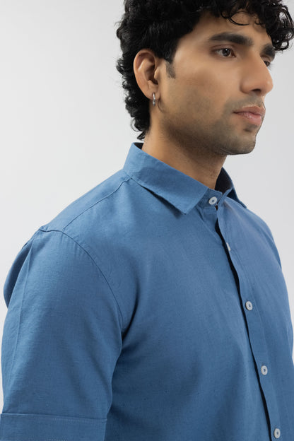 Steel Blue Half Sleeve Linen Shirt for Men | Pure Linen Blend