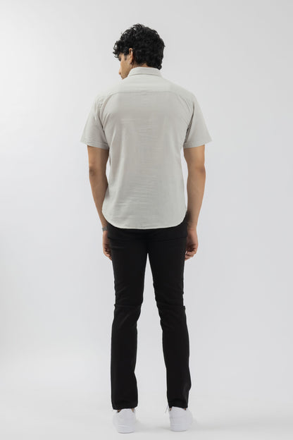 Ash Grey Half-Sleeve Linen Blend Shirt with Contrast Placket