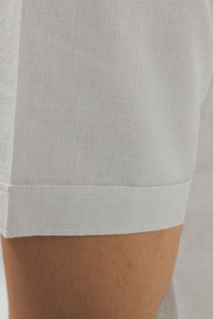 Ash Grey Half-Sleeve Linen Blend Shirt with Contrast Placket