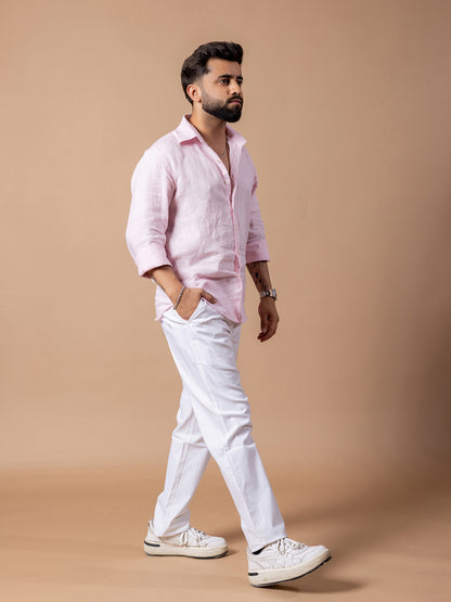 Pearl Pink 100% European Linen for Men | Lightweight Summer Shirt