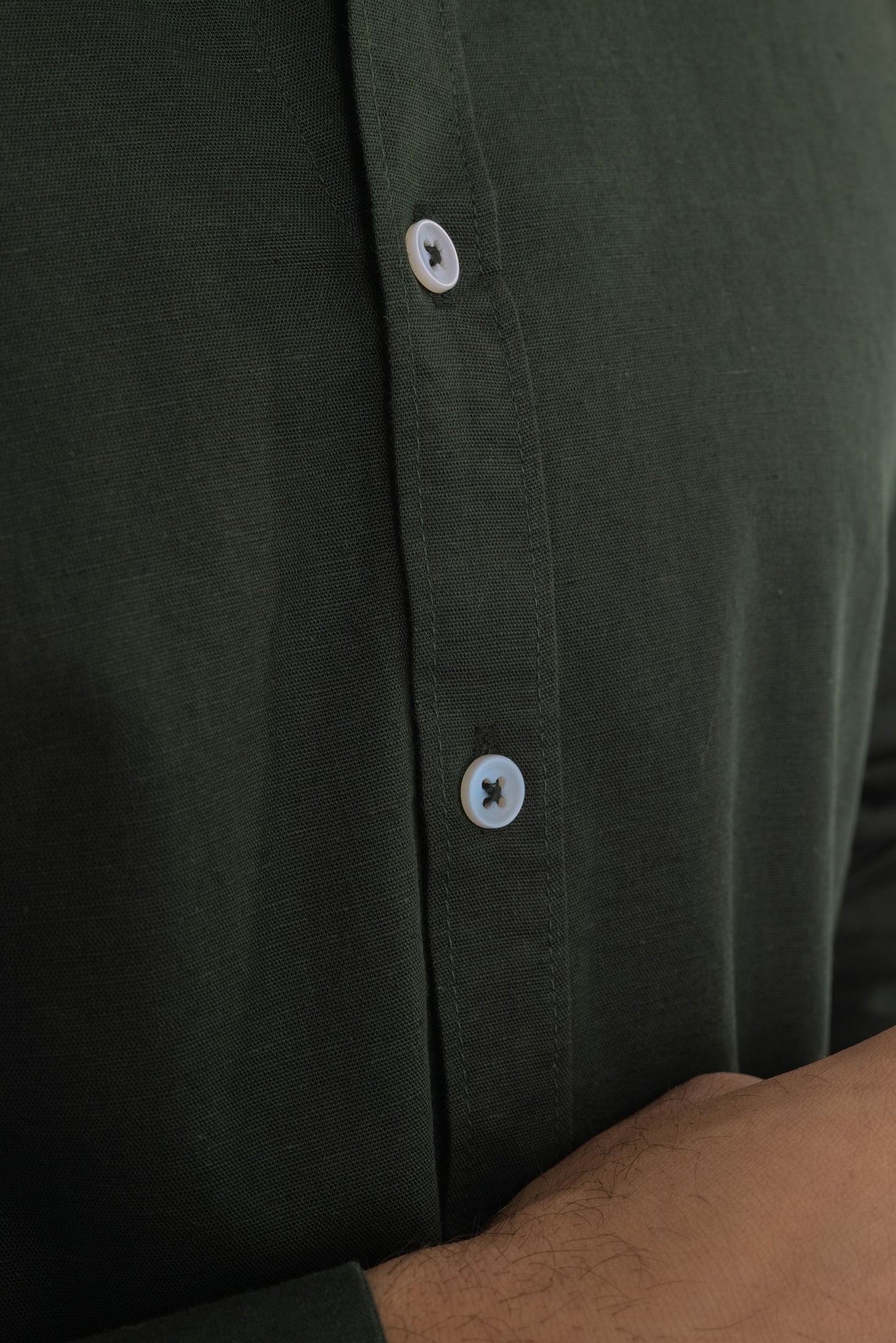 Forest Green Mandarin Collar Linen Shirt for Men | Pure Linen Blend Full Sleeve Shirt
