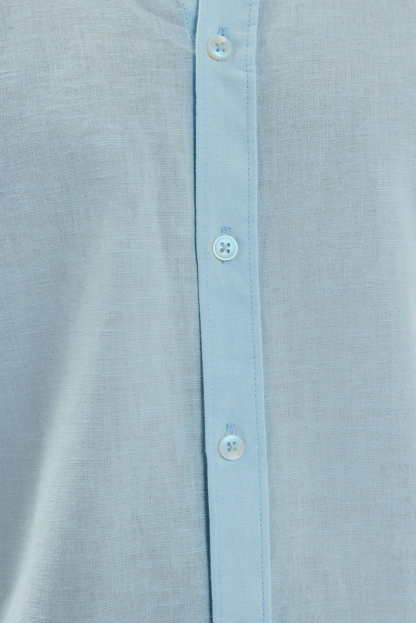 Sky Blue Mandarin Collar Shirt | Pure Linen Blend Full Sleeves