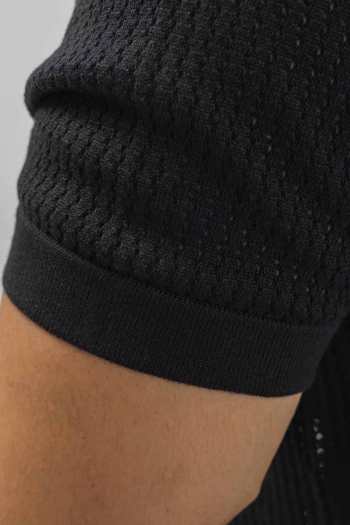 Black Textured Button-Front Knitted Shirt