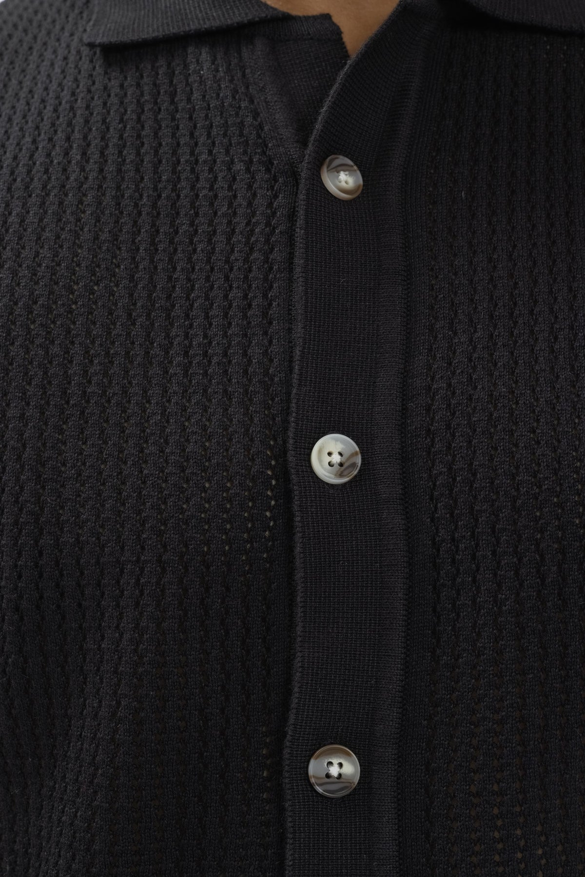 Black Textured Button-Front Knitted Shirt