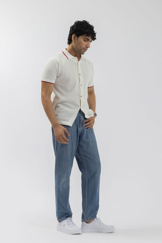 Off-White Button-Front Knitted Shirt