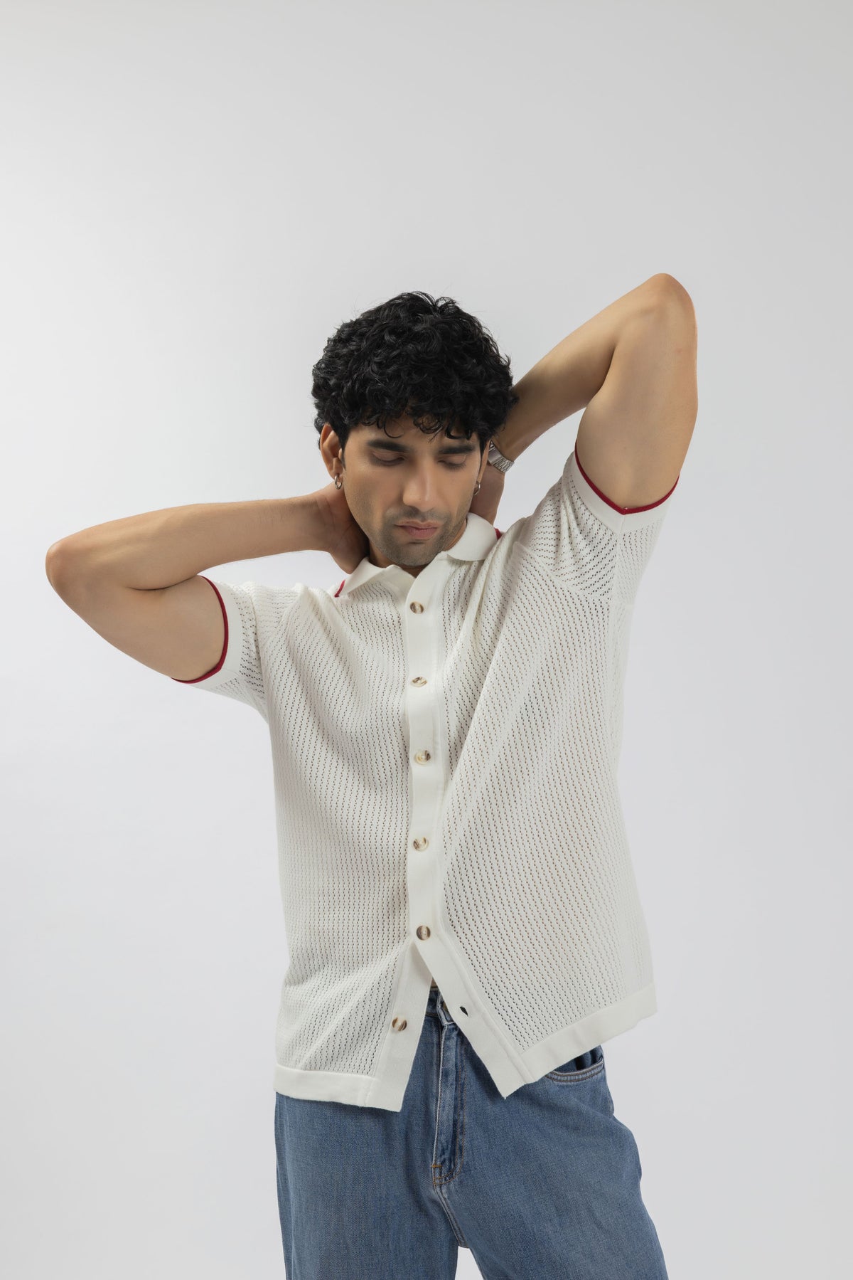 Off-White Button-Front Knitted Shirt