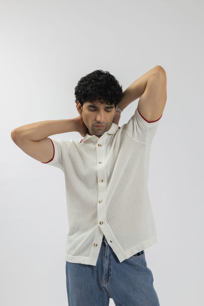 Off-White Button-Front Knitted Shirt