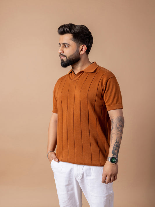 Rusty Brown Rib Knit Polo