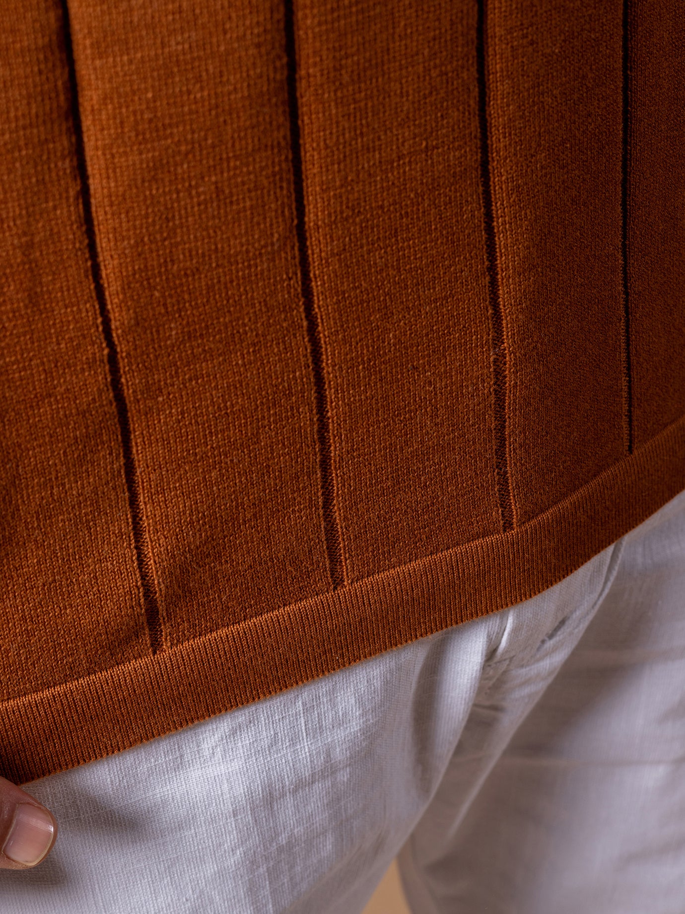 Rusty Brown Rib Knit Polo T-shirt for Men | 100% Cotton Regular Fit Relaxed Collar