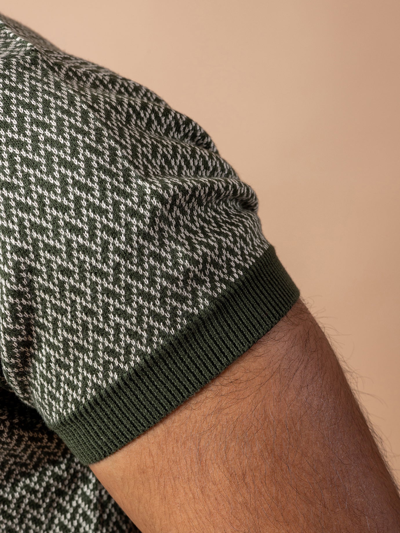 Olive & Beige Jacquard Knit Polo T-shirt for Men | Premium Cotton Slim Fit