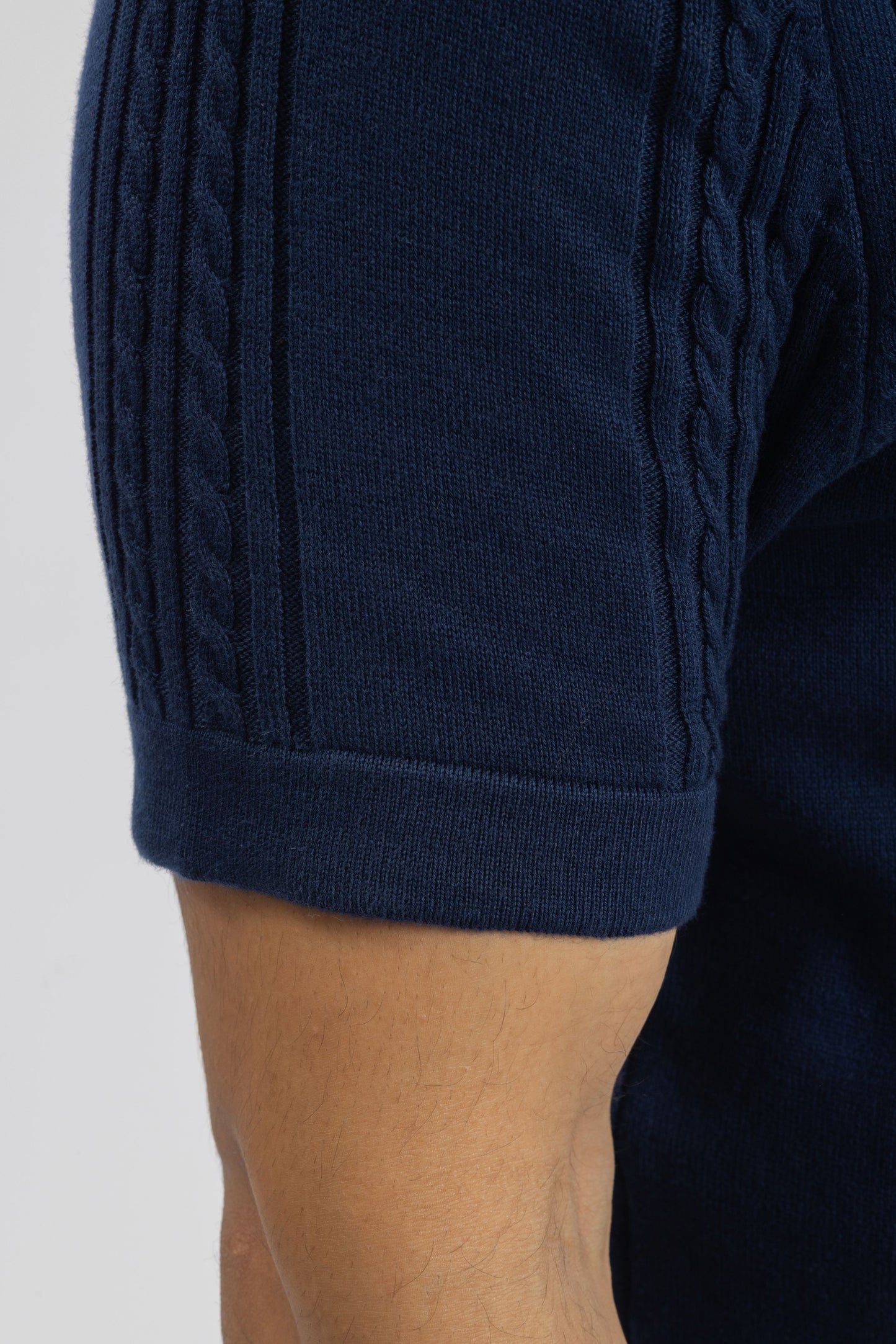 Cobalt Blue Cable Knit Polo T-shirt for Men | 100% Knit Cotton