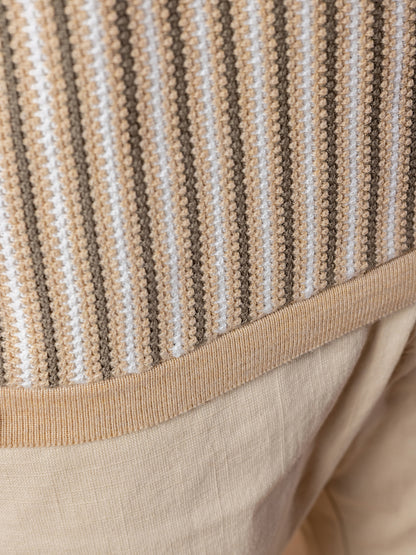 Sandstone Stripe Knit Polo T-shirt for Men | 100% Cotton Regular Fit