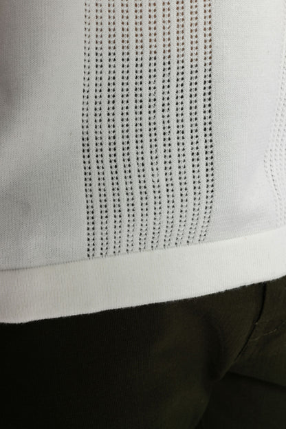 White Knitted Open-Collar Polo | Textured Cotton Knit