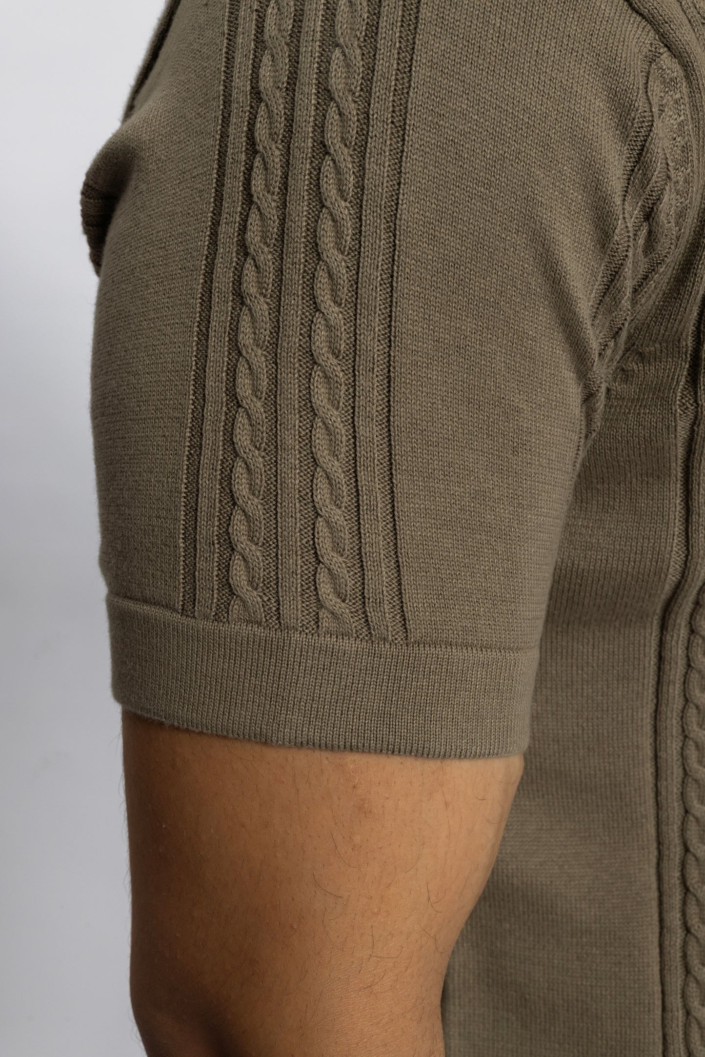 Soft Sepia Cable Knit Polo T-shirt for Men | 100% Cotton
