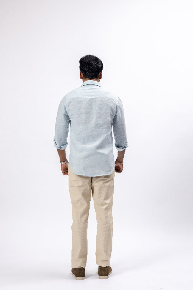 Ice Blue European 60 Lea Linen Shirt & Beige Linen Pant Regular Fit Combo