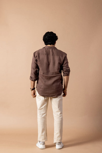 Wood Brown European 60 Lea Linen Shirt & Beige Linen Pant Regular Fit Combo